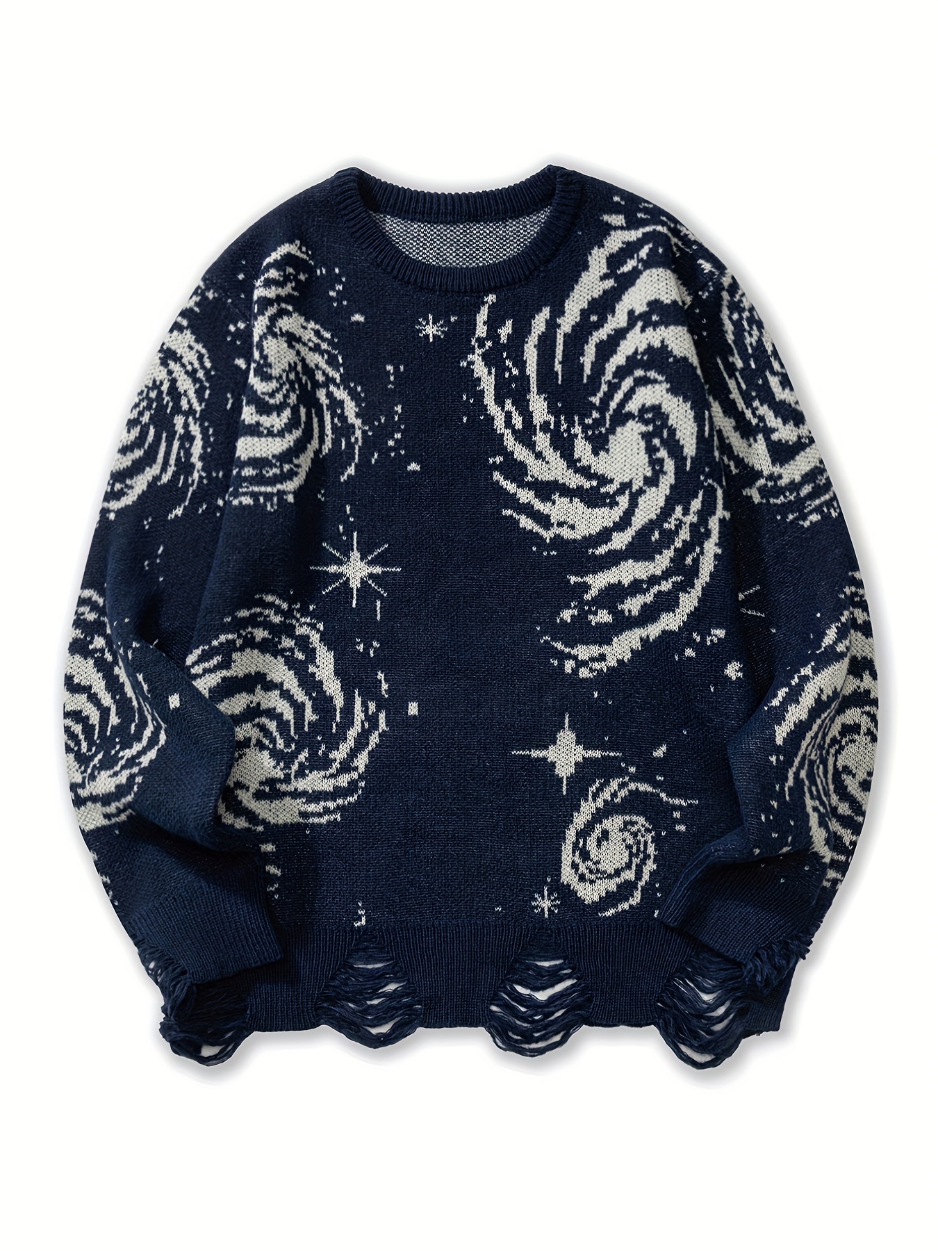 mens novelty starry elements graphic print sweater stylish knit pullover sweater for males plus size details 7