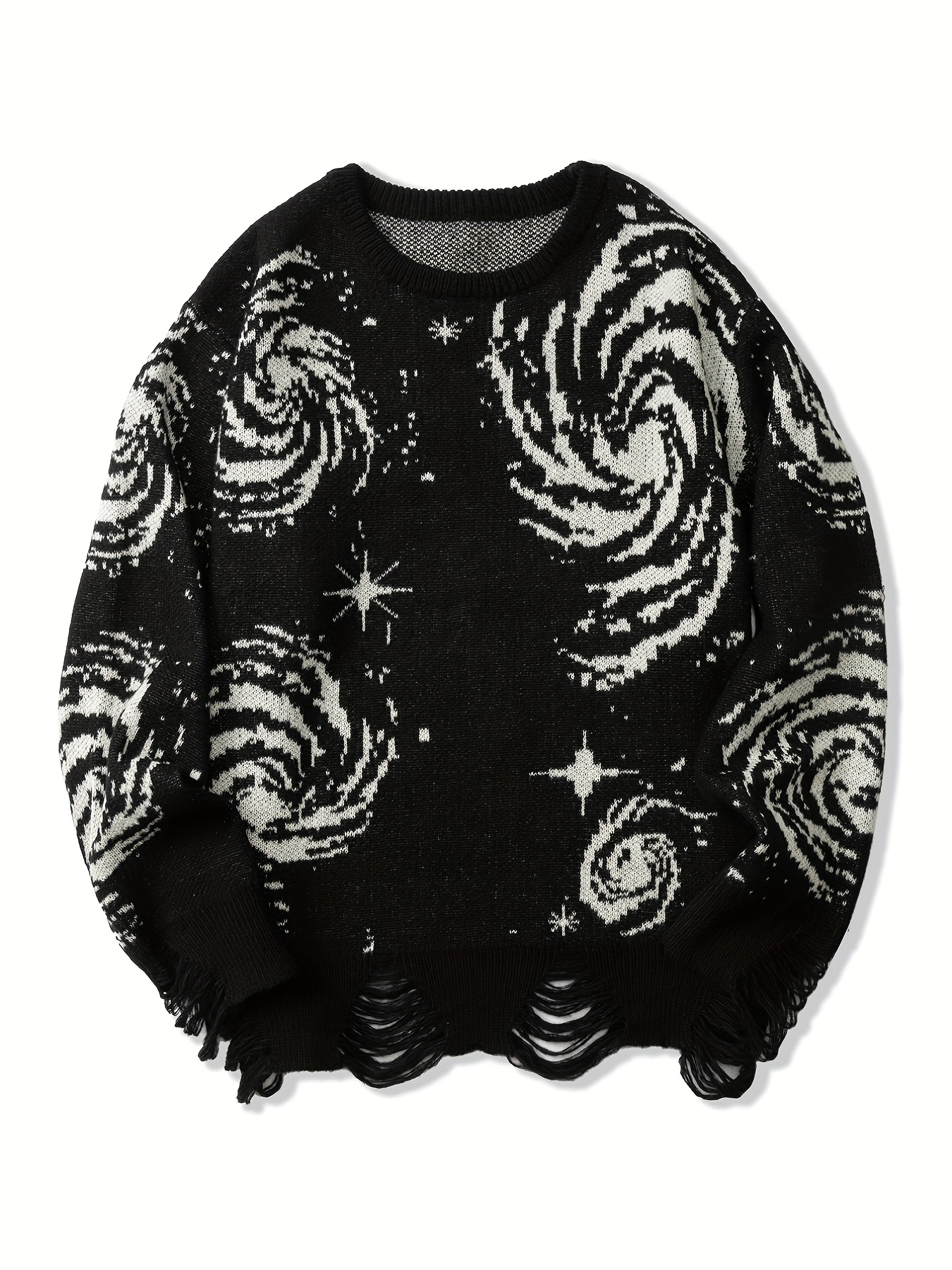 mens novelty starry elements graphic print sweater stylish knit pullover sweater for males plus size details 39