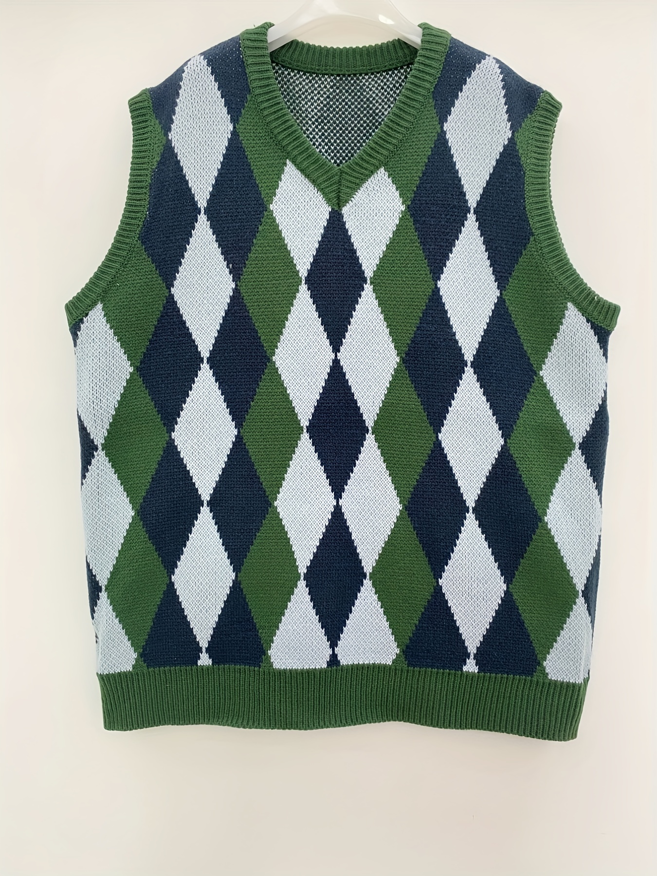 plus size mens college style argyle sleeveless v neck knitted vest fashion slightly stretch sleeveless sweater mens clothes k pop details 12