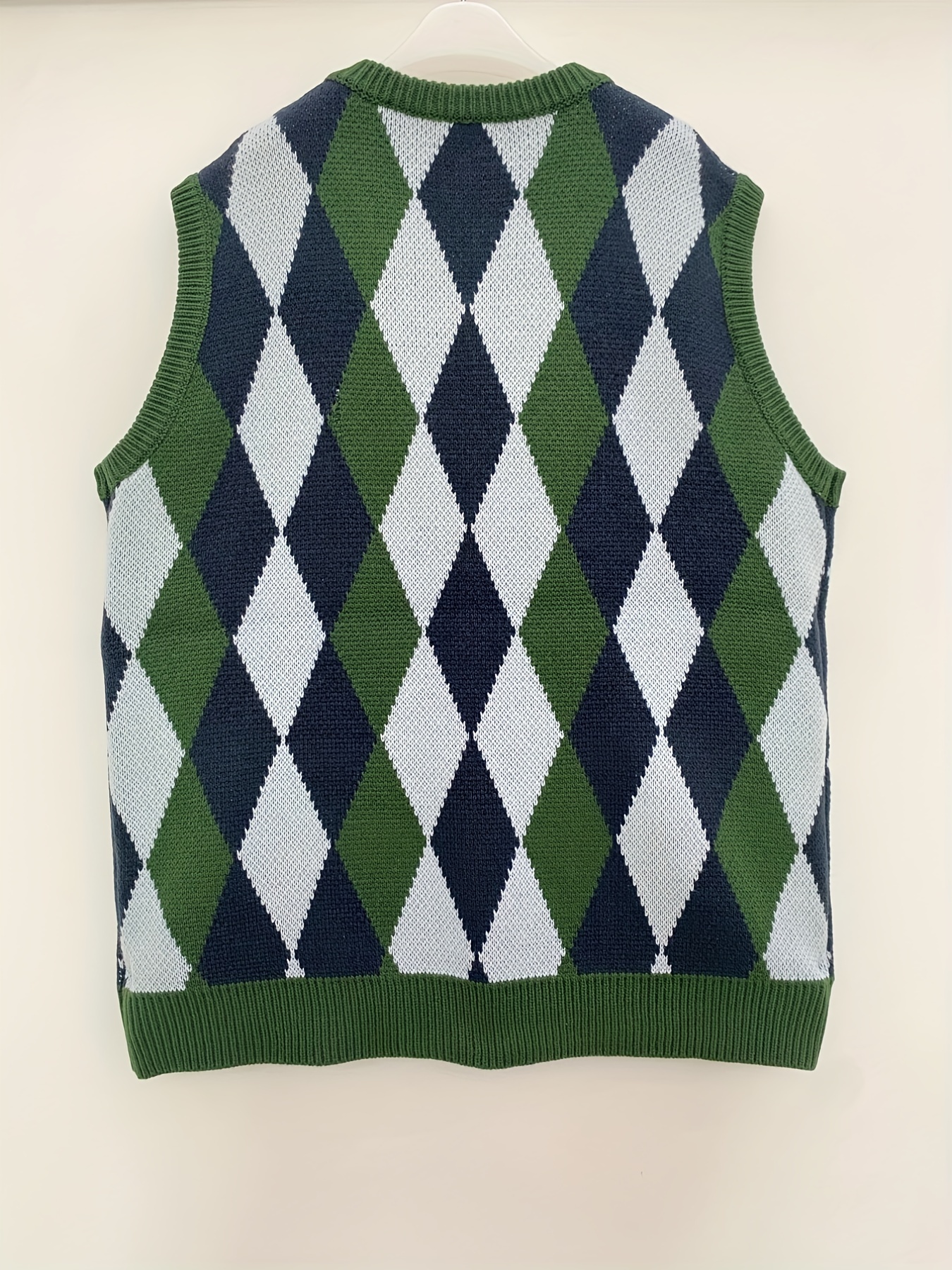 plus size mens college style argyle sleeveless v neck knitted vest fashion slightly stretch sleeveless sweater mens clothes k pop details 16