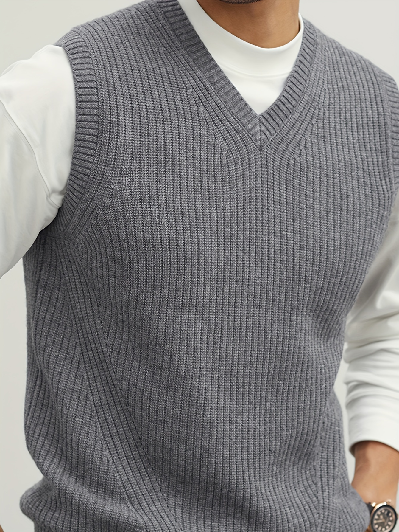 mens v neck knitted sweater without sleeves top knitted sweater with dxl large height details 10