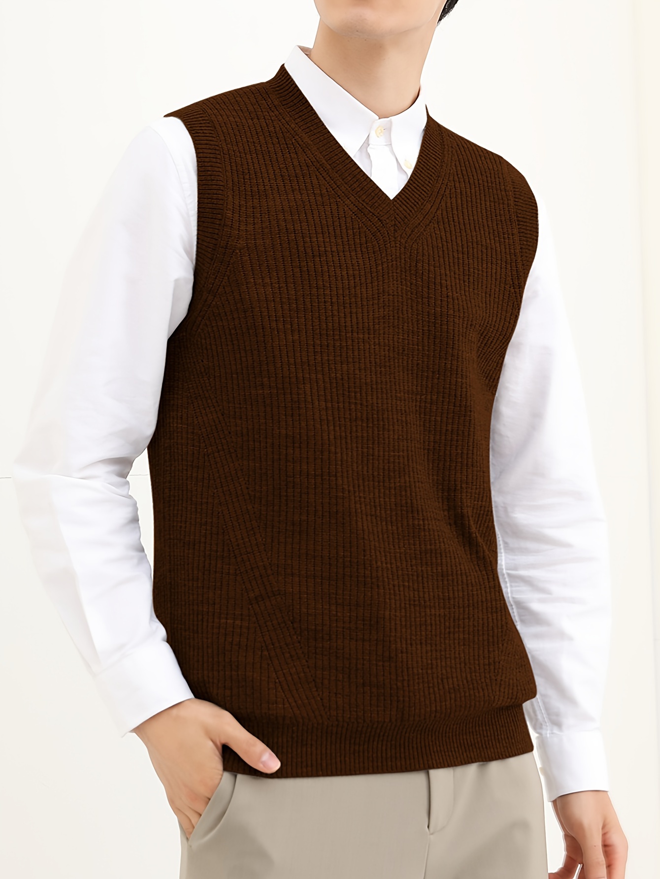 mens v neck knitted sweater without sleeves top knitted sweater with dxl large height details 33