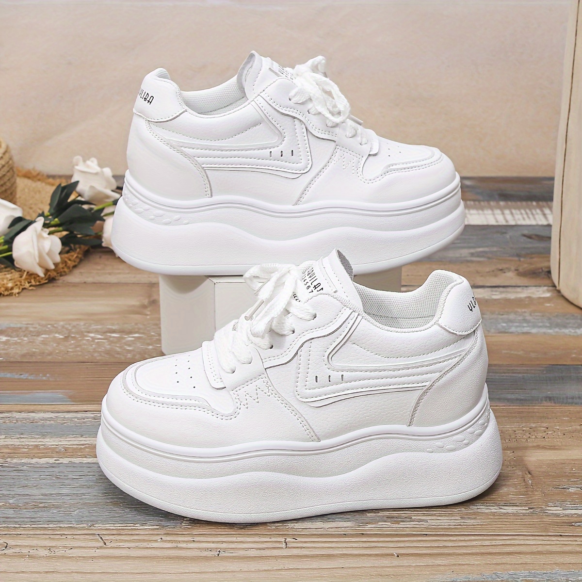 Versatile Solid Color Chunky Sneakers Comfortable Height details 1