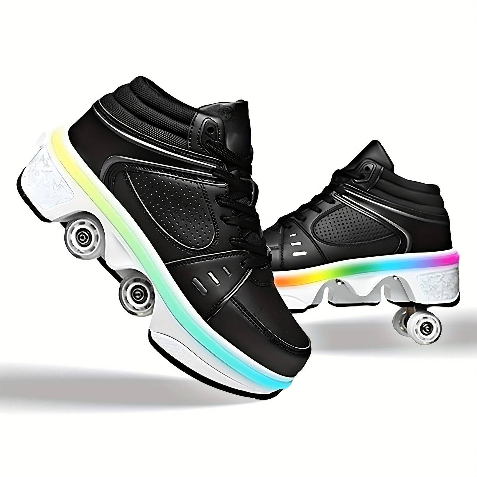   roller skates shoes and sneakers 2 in 1 four rounds roller skates shoes roller skate shoes for men women indoor outdoor double row deformation roller skates birthday gift details 1