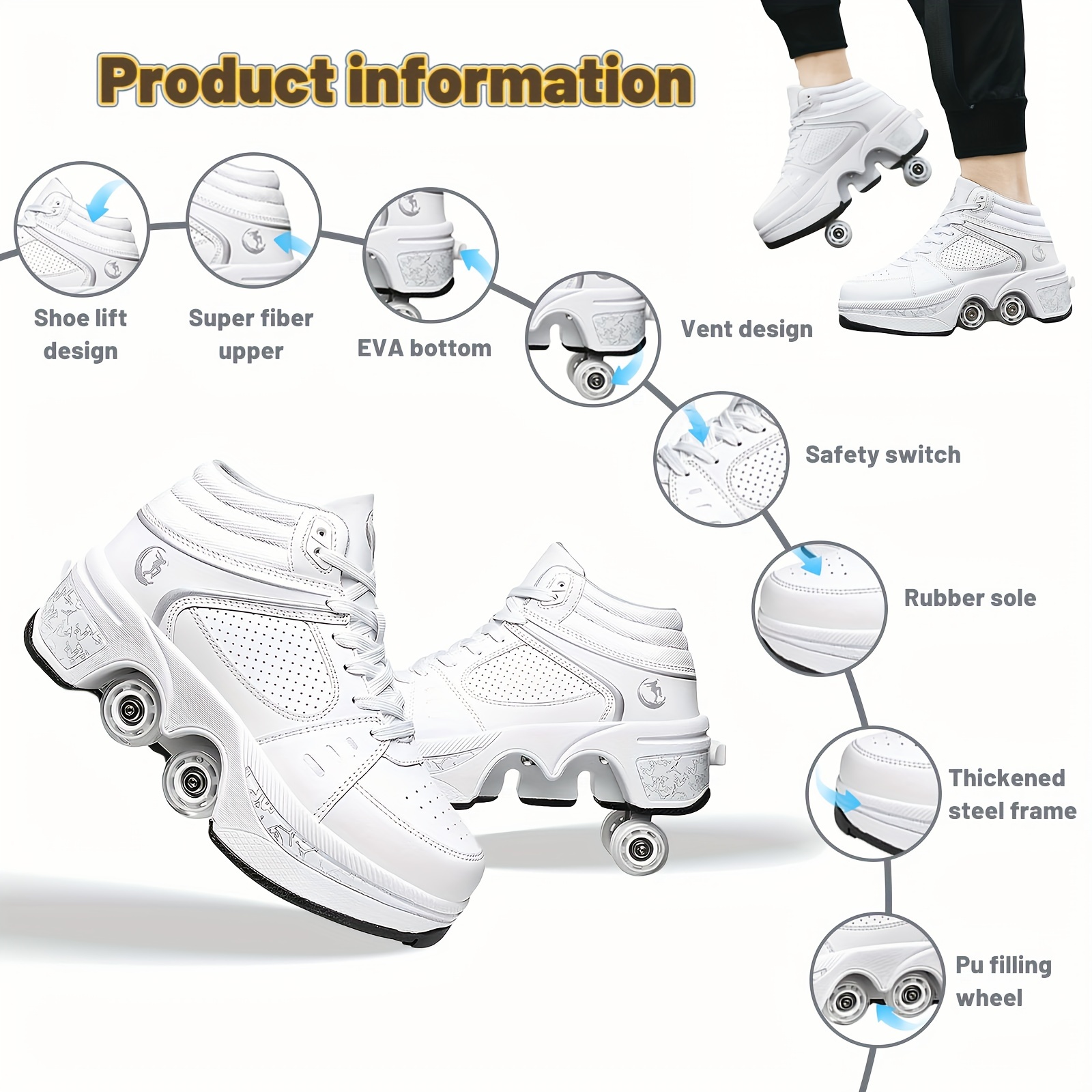   roller skate shoes for men and women sneaker skates for women shoe with retractable wheels birthday christmas details 2